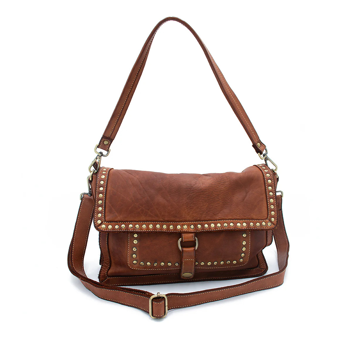 Emily Studded Shoulder Bag in Cognac | Bolsa Nova Handbags