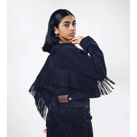 Modern Black Fringe Denim Jacket Cotton Boho Jean Jacket | Etsy (US)