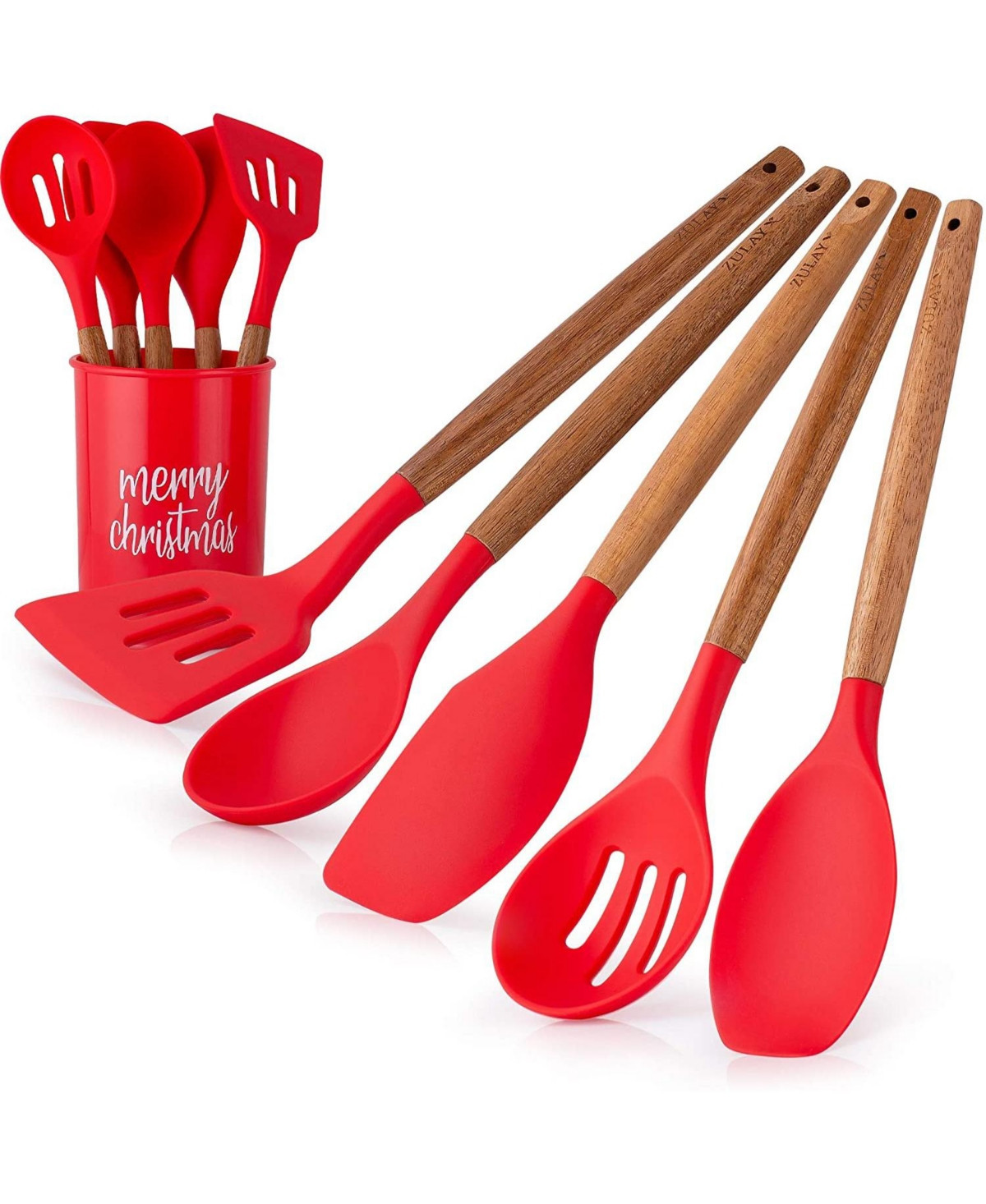 Zulay Kitchen Christmas Silicone Spatula with Utensil Holder - Red | Macy's