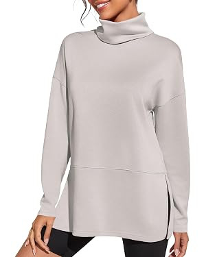 Fisoew Women's Turtleneck Oversized Sweatshirt Casual Long Sleeve Loose Side Slit Pullovers Tunic... | Amazon (US)