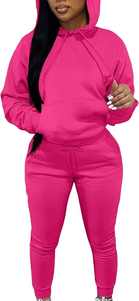 LovelyWholesale Women's Hoodies Sweatsuit Set Two Piece Jogger Pants Tracksuit Outfits with Pocke... | Amazon (US)