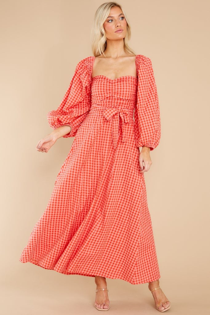 Emilia Gingham Fall Long Dress | Red Dress 