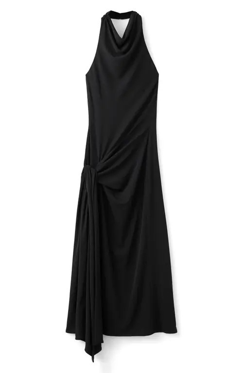 MANGO Side Drape Halter Maxi Dress in Black at Nordstrom, Size 4 | Nordstrom