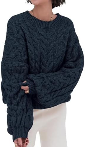 PRETTYGARDEN Womens Sweaters Fall 2025 Cable Knit Long Sleeve Crewneck Oversized Sweater Chunky P... | Amazon (US)