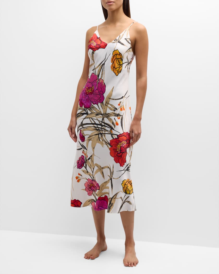 Natori Anais Floral-Print Charmeuse Nightgown | Neiman Marcus