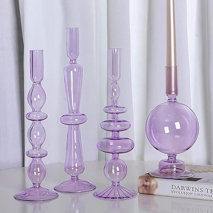 Candle Stick Candle Holder, Glass Candle Holders for Table Centerpiece, Modern Style Purple Candl... | Amazon (US)