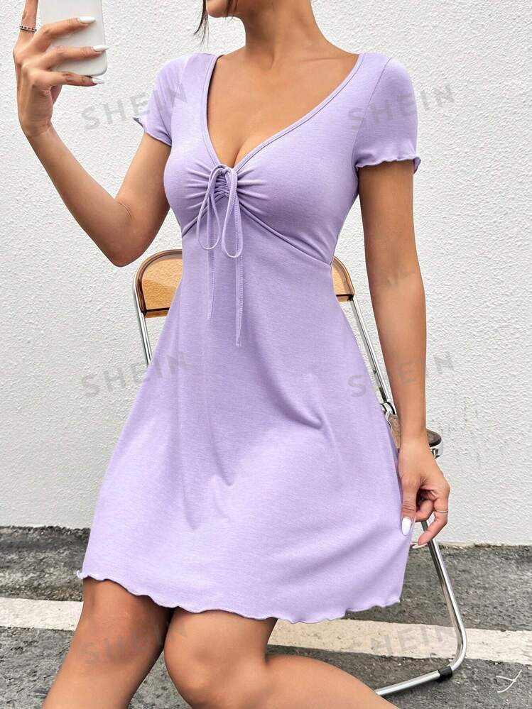 SHEIN EZwear Women's Knitted Dress With Front Tie And A-Line Dress | SHEIN