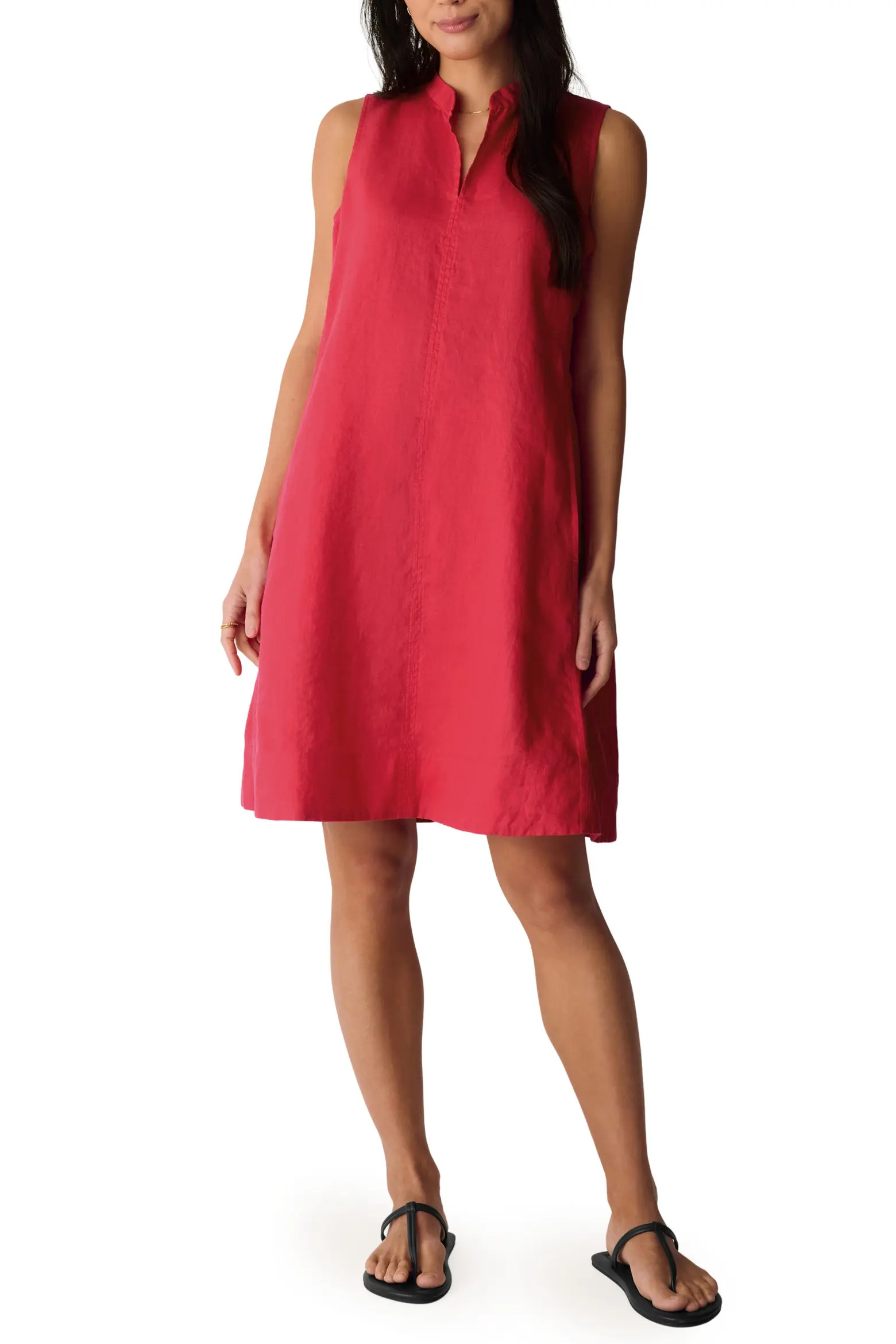 Split Collar Organic Linen A-Line Dress (Women) | Nordstrom | Nordstrom