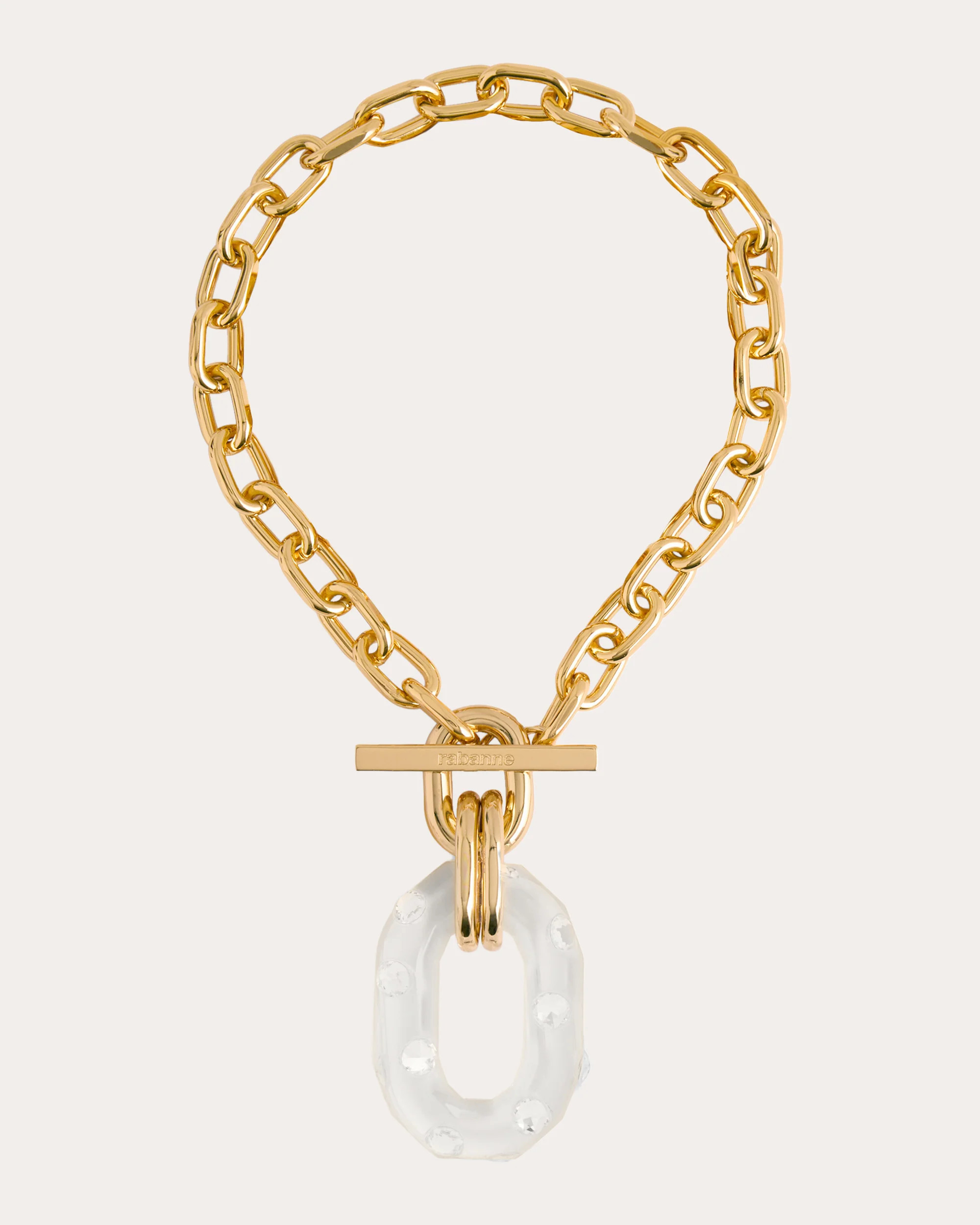 Rabanne Women's XL Link Crystal Embellished Acrylic Gold Tone Necklace in Gold/crystal | Olivela