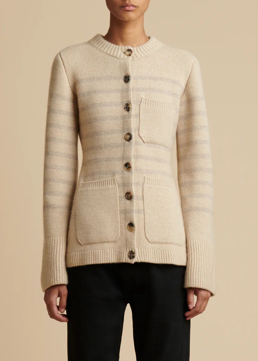 The Suzette Cardigan in Butter and Powder Stripe | Khaite