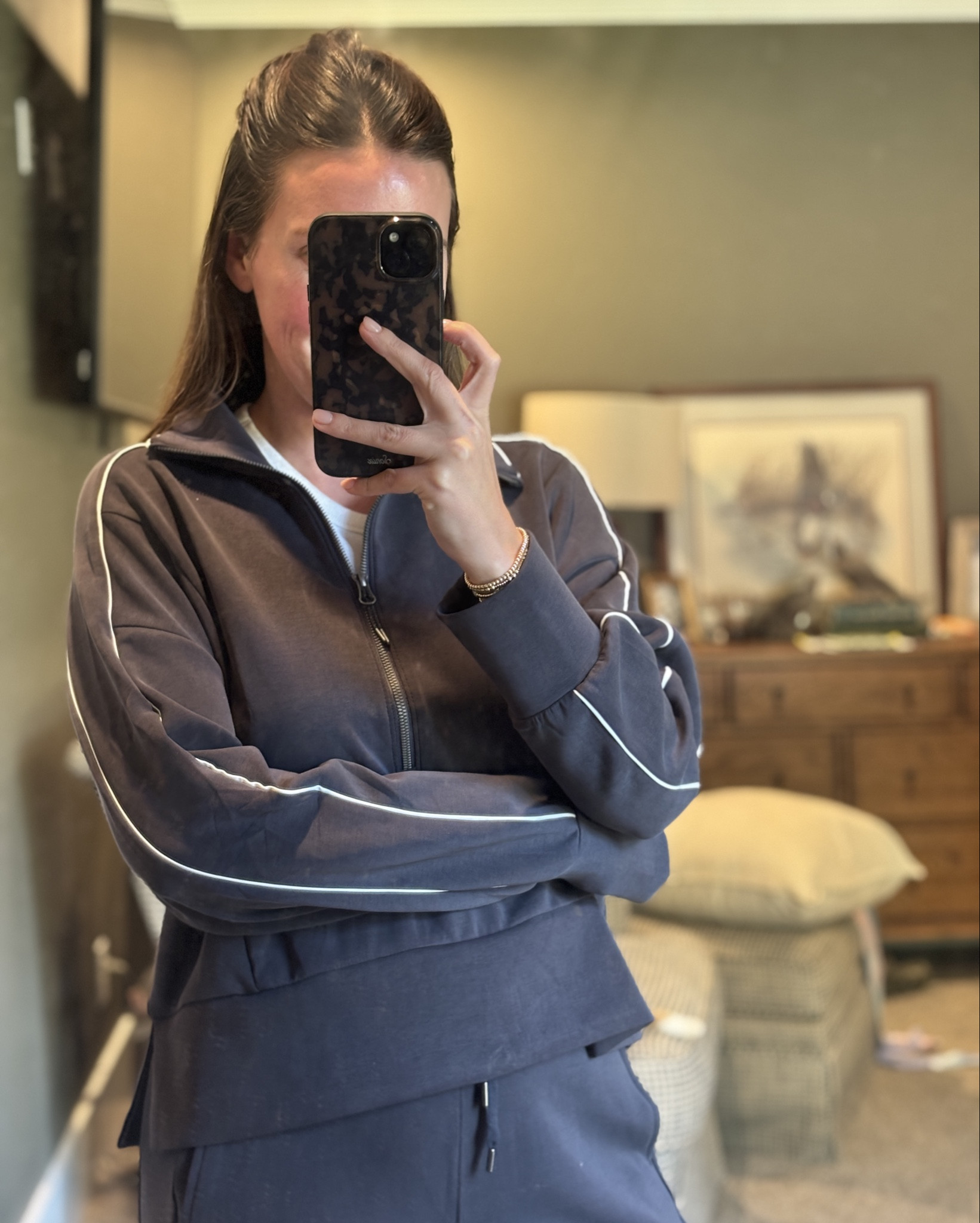 These new track suits are my new personality. Spanx vibes Sam’s club prices. 

I am 5’8 wearing medium pants and large top. I should have sized down to medium top  