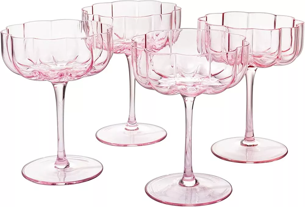 Flower Vintage Wine Glassware - Set of 2-13 oz Colorful Cocktail