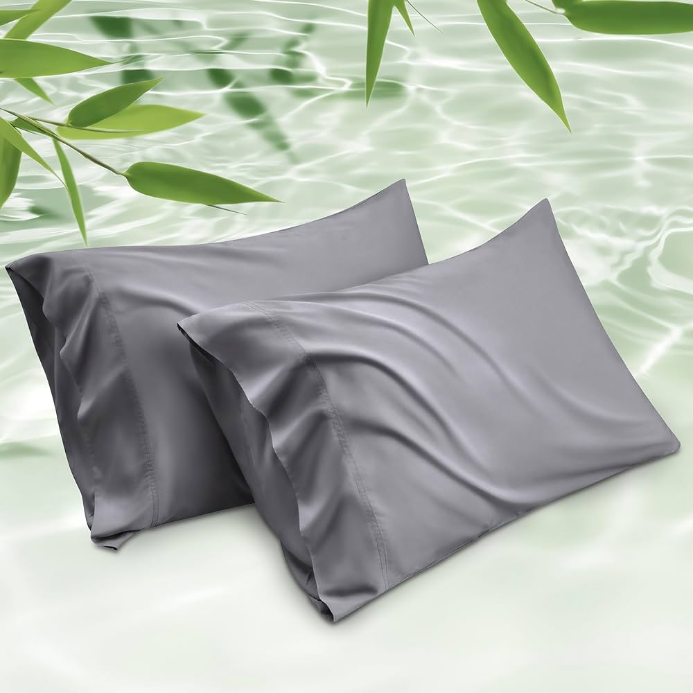 Bedsure Pillow Cases Queen, Cooling Pillow Cases, Rayon Derived from Bamboo Dark Grey Pillowcases... | Amazon (US)