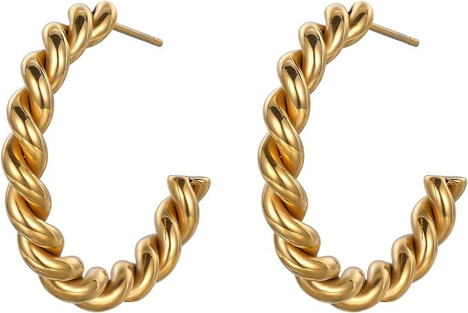 Fluidable Jewellery Women Be Chic 18k Gold Women Fashion Hoop Earring Remi Twisted Hoop Earrings | Amazon (UK)