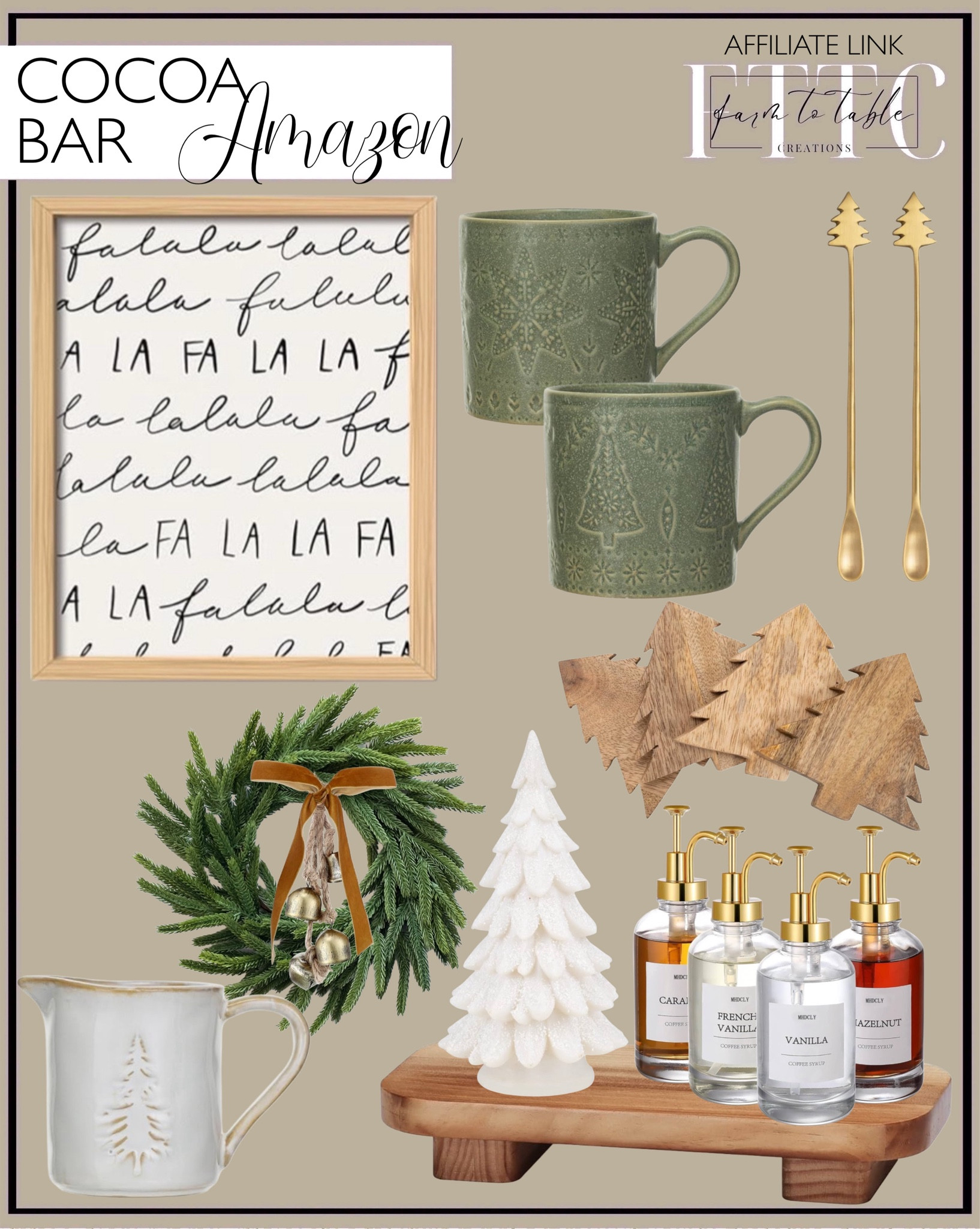 
Amazon Cocoa Bar. Follow @farmtotablecreations on Instagram for more inspiration.

Christmas Art Prints. Creative Co-Op Speckled Stoneware Mugs with Christmas Tree. Christmas Tree Shaped Ceramic Christmas Coasters. Tree Figurine. Brass Cocktail Spoon with Christmas Tree Handle. Decorative Wood Riser. Coffee Bar Accessories, Coffee Syrup Dispenser. Real Touch Norfolk Pine Wreath. Christmas Cow Bells with Bow. Creative Co-Op Tree Debossed Stoneware Creamer and Sugar Pot Set, White, Set of 3. 

Trending Decor | Viral Decor | Amazon Holiday | Walmart Christmas | Christmas Table | Tablescape | Christmas Tree | Bedroom corner | Coffee Table Decor | Neutral Decor | Fall Stem Sale | Target Finds | Skinny Bench | Bedroom | Living Room | Breakfast Nook | Amazon Home | Target Sale | Loloi Rugs | Magnolia Home | console table | console table styling | faux stems | entryway space | front porch decor | neutral decor | entryway decor | cozy home | affordable decor |  home decor | home inspiration | Christmas stems | Christmas console | Christmas vignette | christmas decor | fall decorations | console styling | entryway rug | cozy moody home | moody home decor | neutral home | bathroom decor | tree ornaments


#LTKHoliday #LTKSaleAlert #LTKHome