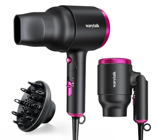 Wavytalk Hair Dryer with Diffuser, Foldable Hair Blow Dryer, 1600W Lightweight Diffuser Hair Dryer for Curly Hair, Black | Amazon (US)