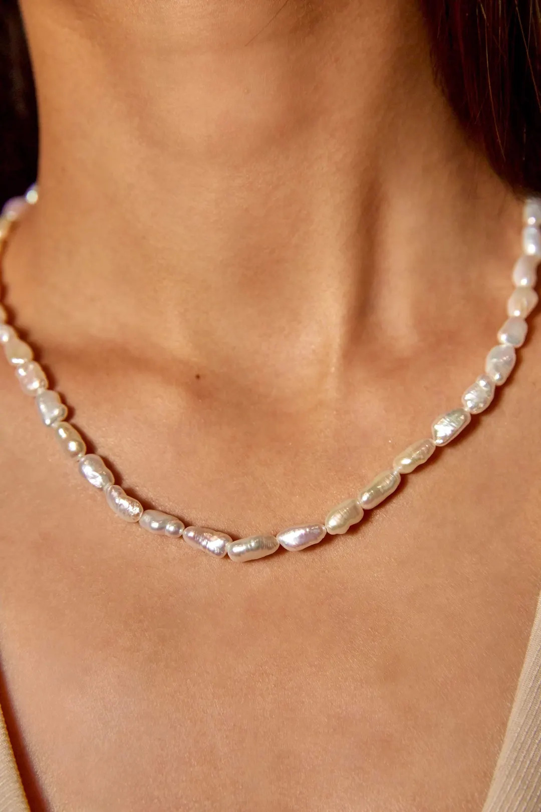 Natural Baroque Pearl Necklace, Irregular Freshwater Pearl Choker, Dainty Minimalist Jewellery fo... | Etsy (US)