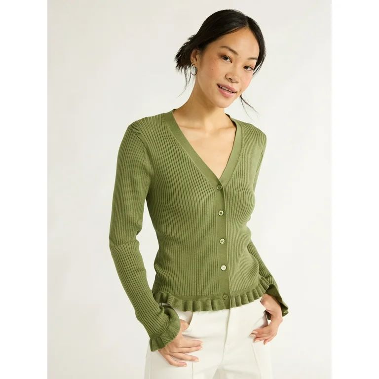 Free Assembly Women's Ruffle Hem Cardigan Sweater with Long Sleeves, Lightweight, Sizes XS-XXL - ... | Walmart (US)