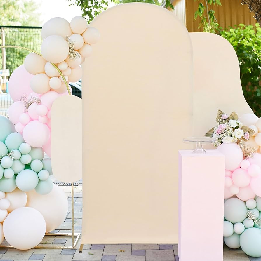 FUHSY 7.2FT Arch Stand Cover Beige Fitted Wedding Arch Backdrop Cover Balloon Chiara Arched Backd... | Amazon (US)