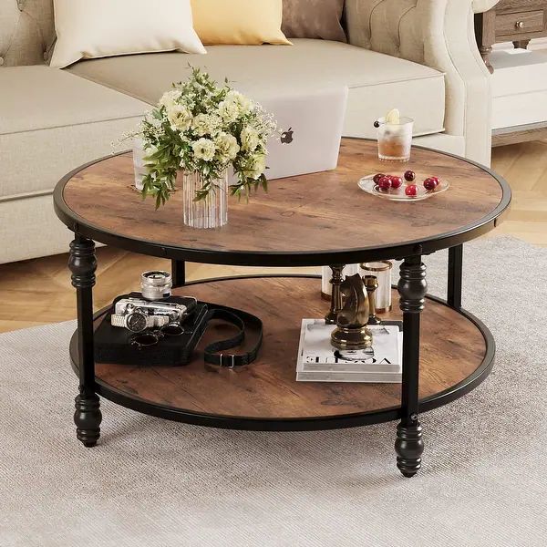 Round Coffee Table for Living Room with Storage Shelf and Sturdy Metal Legs | Bed Bath & Beyond