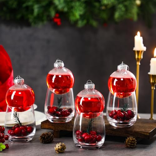 4 Set Christmas Cranberry Drink Glassware Juice Glass Christmas Drink Balls hanging Fillable Ornaments Ball 3.15 Inch Fillable Bulbs Pendant Ball for xmas gifts Wedding Party Cranberry Mojito Decor | Amazon (US)