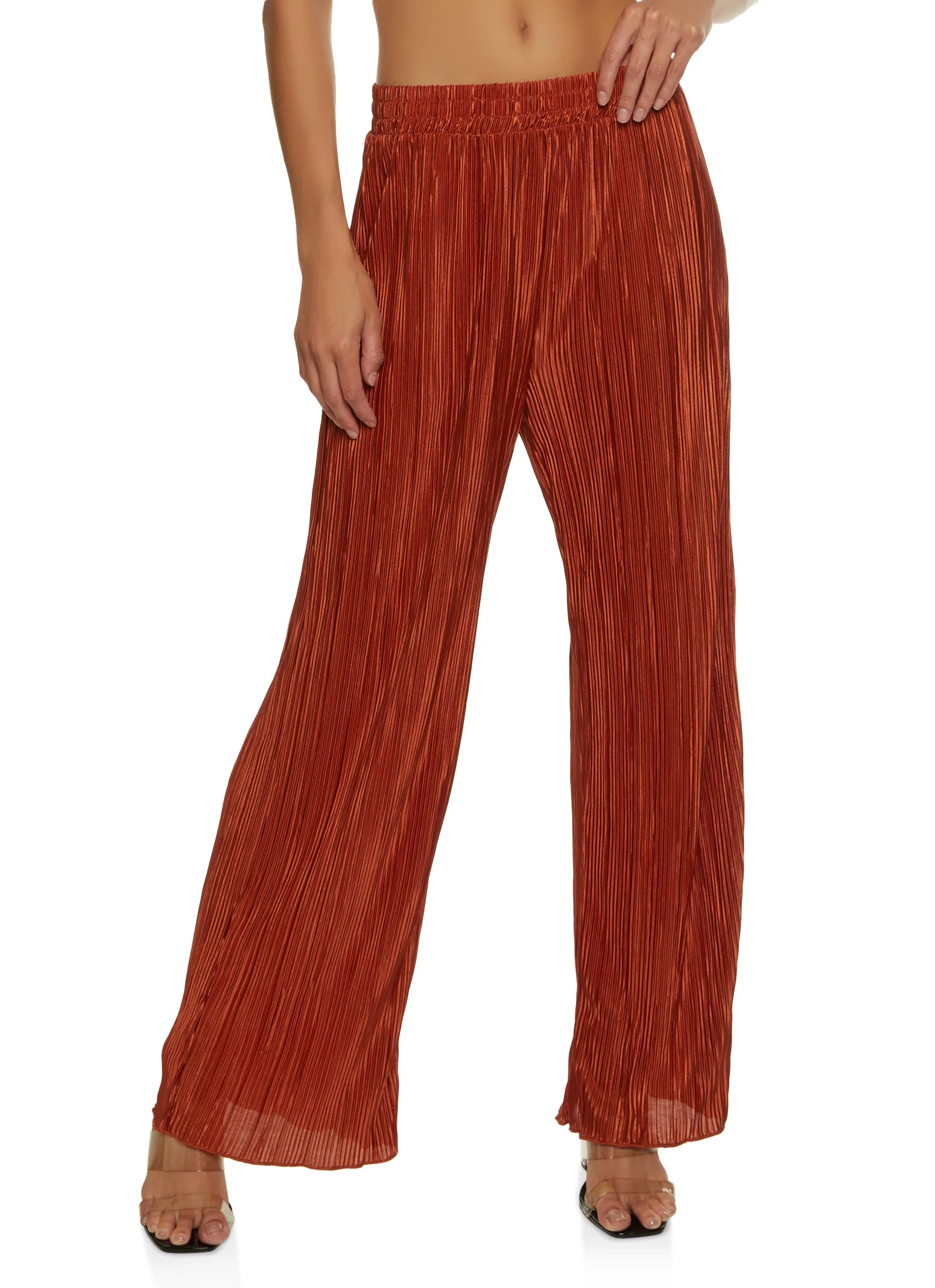 Solid Plisse Wide Leg Pants | Rainbow Shops