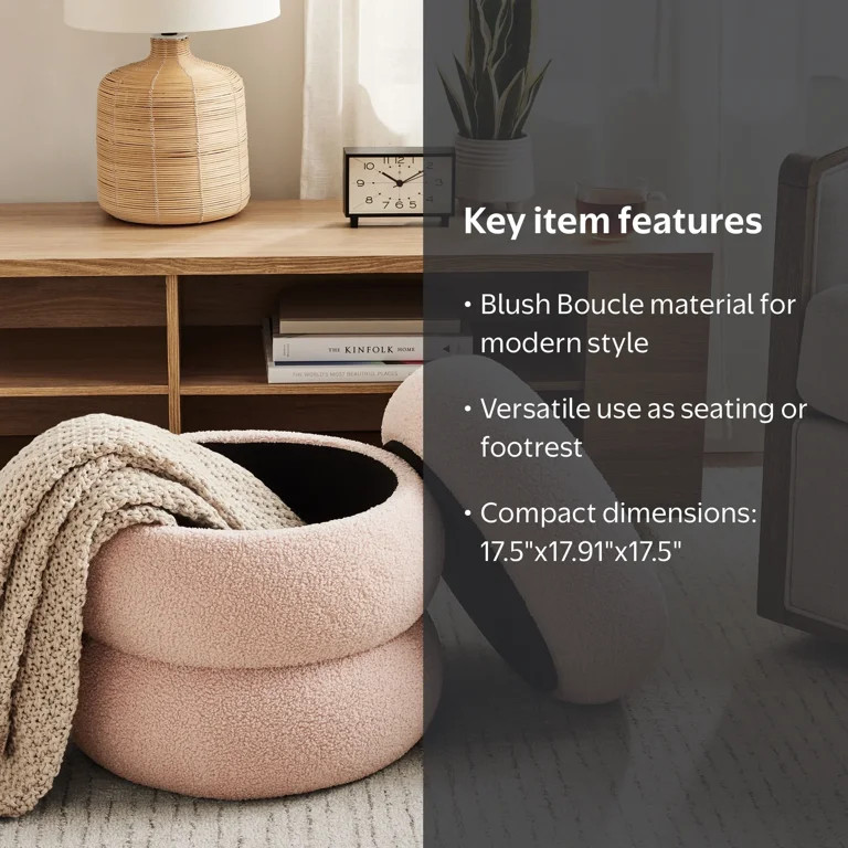 Mainstays Boucle Cloud Storage Ottoman, Blush | Walmart (US)