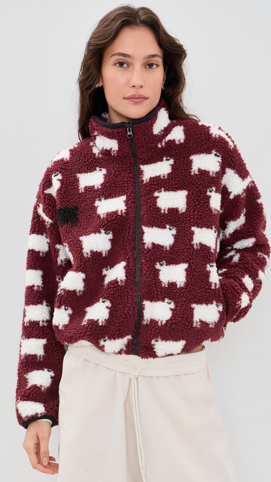 Rowing Blazers Cropped Sheep Sherpa Burgundy XL | Shopbop