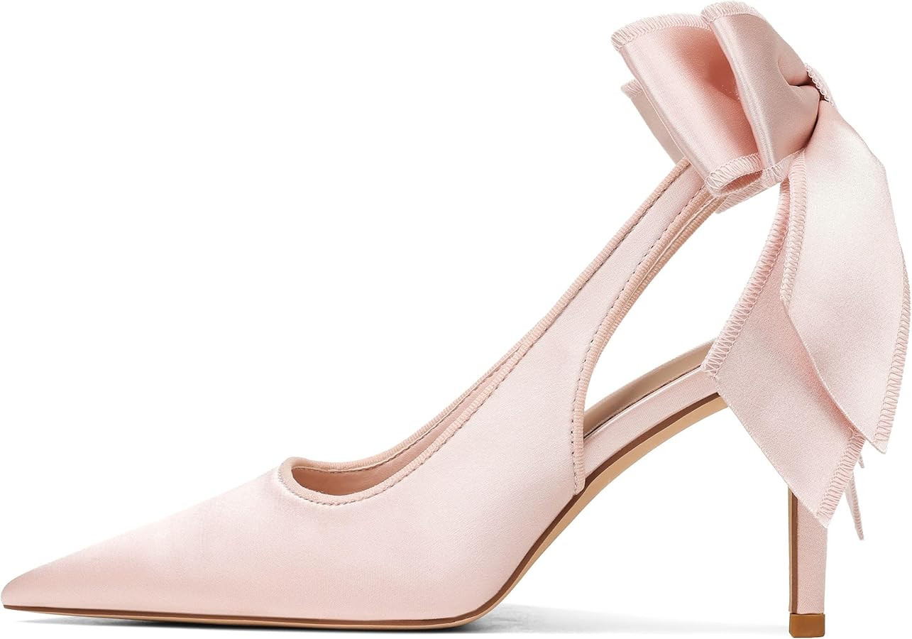 Mattiventon Slingback Heels for Women Pointed Closed Toe Stiletto Heels with Bow Tie Wedding Shoe... | Amazon (US)