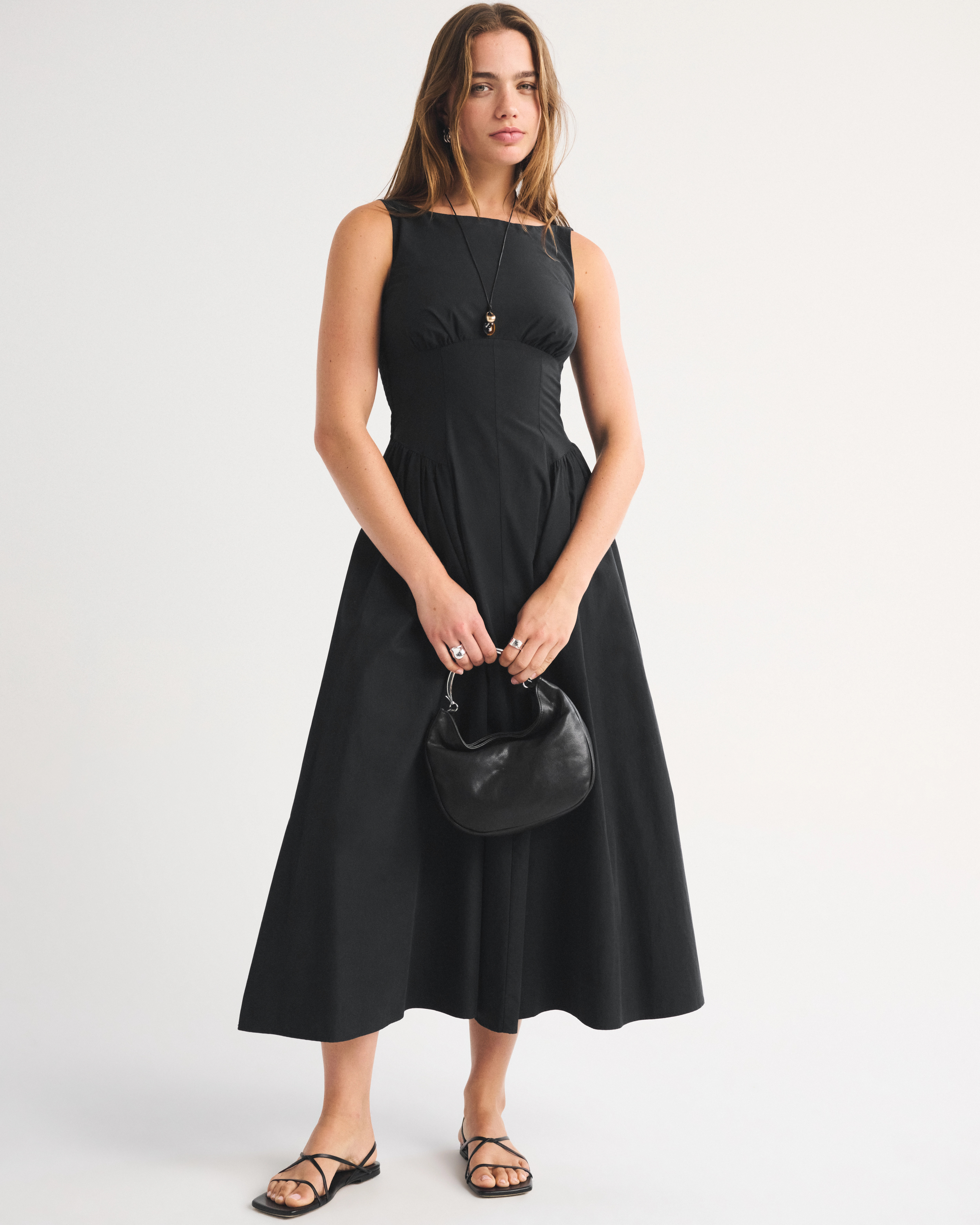 100% Cotton A&F Dylan Bra-Free High Neck Midi Dress | Abercrombie & Fitch (US)