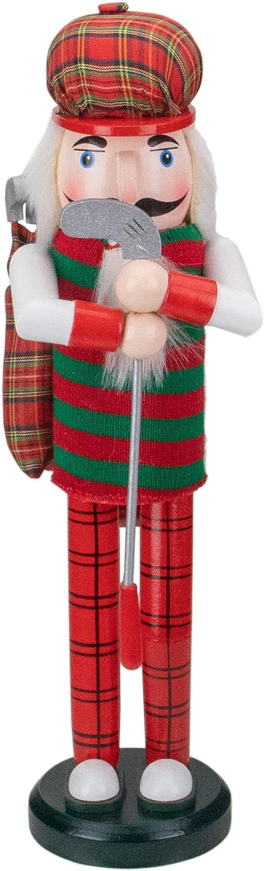 14" Red and Green Plaid Wooden Golfer Christmas Nutcracker | Amazon (US)