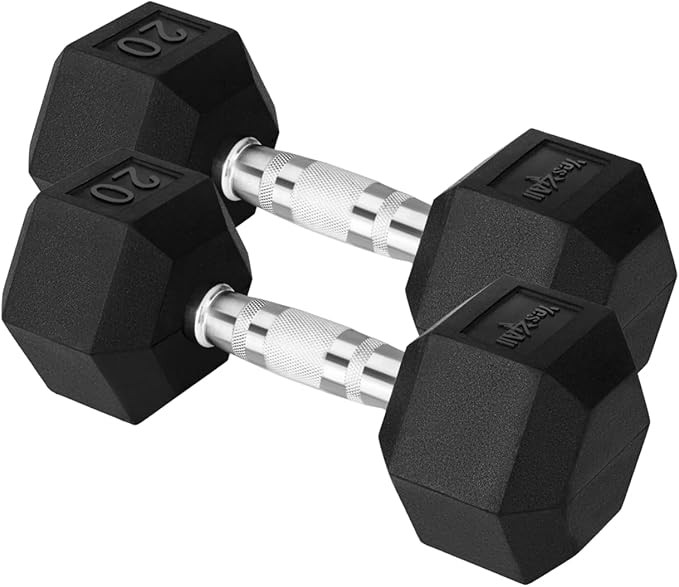 Yes4All Chrome/Rubber Grip Encased Hex Dumbbells – Hand Weights With Anti-Slip 10-30 LBS Pair | Amazon (US)