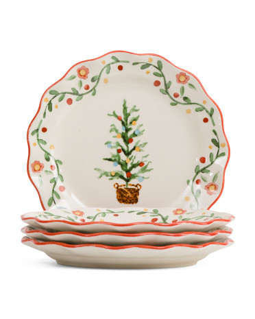 Set Of 4 Scalloped Dinner Plates With Tree | Kitchen & Dining Room | Marshalls | Marshalls