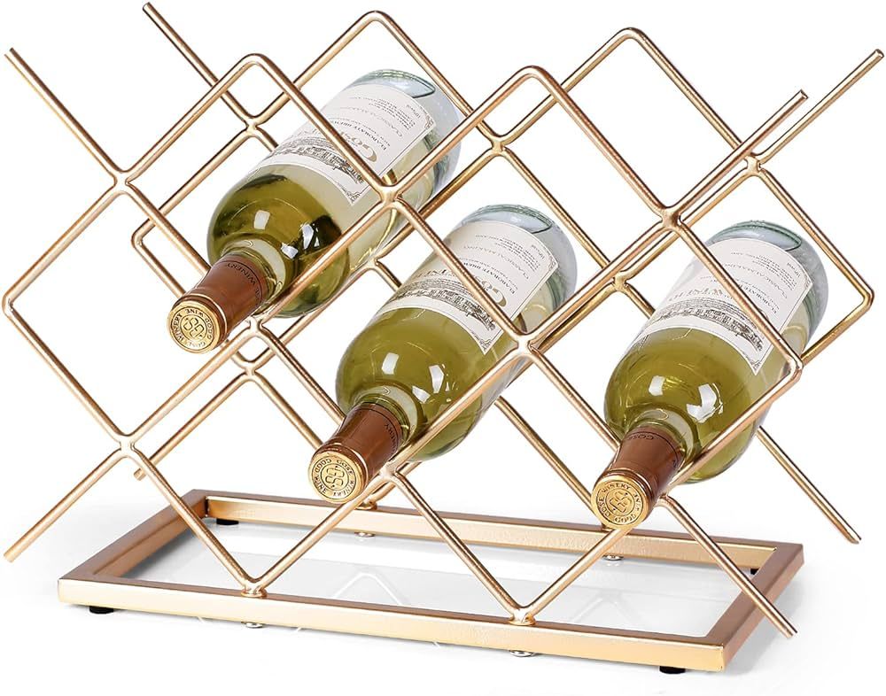 Countertop Wine Rack - 10 Bottle Freestanding Modern Gold Metal Small Wine Rack - Tabletop Wine H... | Amazon (US)