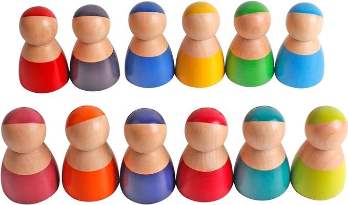 12 Wooden Rainbow Dolls Friends Toys Toddler Wooden Peg Bodies Baby Kids Wooden Pretend Play for ... | Amazon (US)