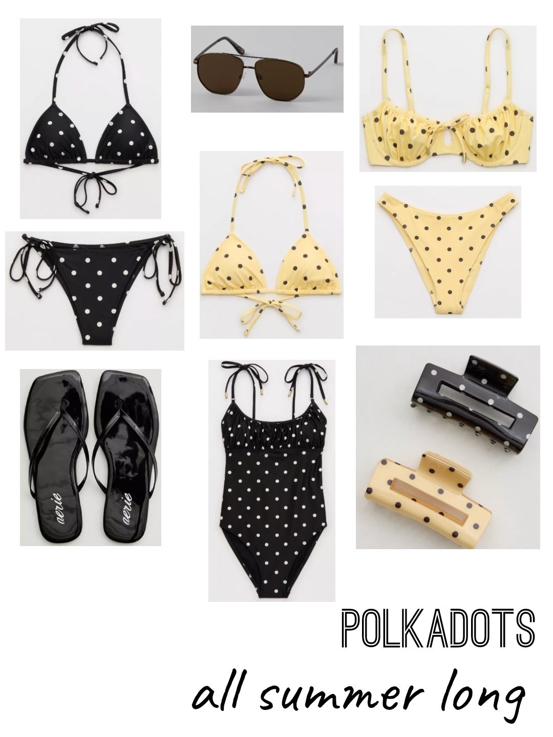 Spring break ready in these POLKADOT bikinis from Aries’ new spring/summer collection 🖤💛 I’m obsessed with the black + yellow sets — so flattering and such a fun twist on a classic print. Paired with retro sunnies, glossy flip flops, and the cutest matching hair clips for the ultimate beach vacation look.

#LTKgrwm #LTKootd #LTKSeasonal