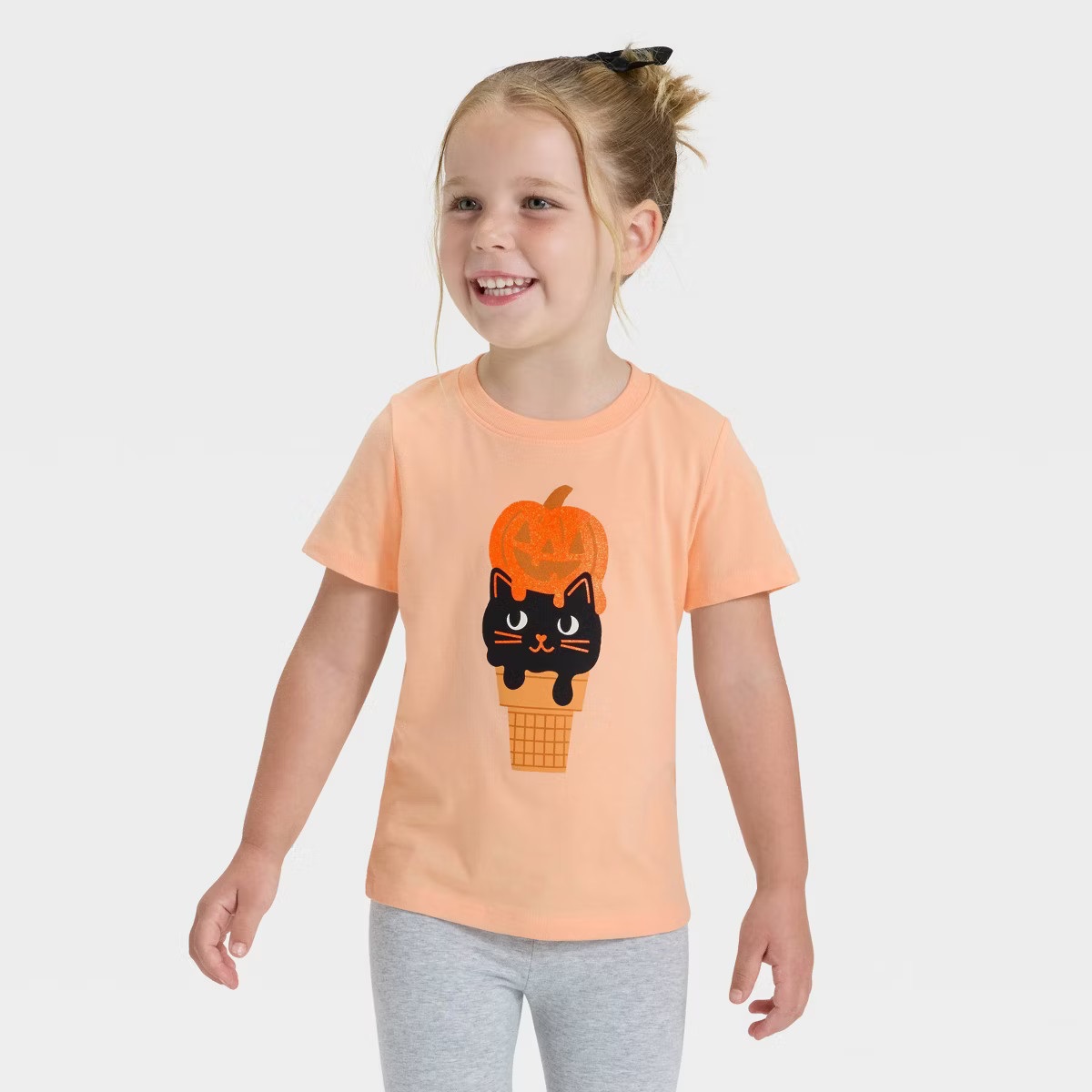 Toddler Girls' Short Sleeve Halloween Graphic T-Shirt - Cat & Jack™ Apricot | Target