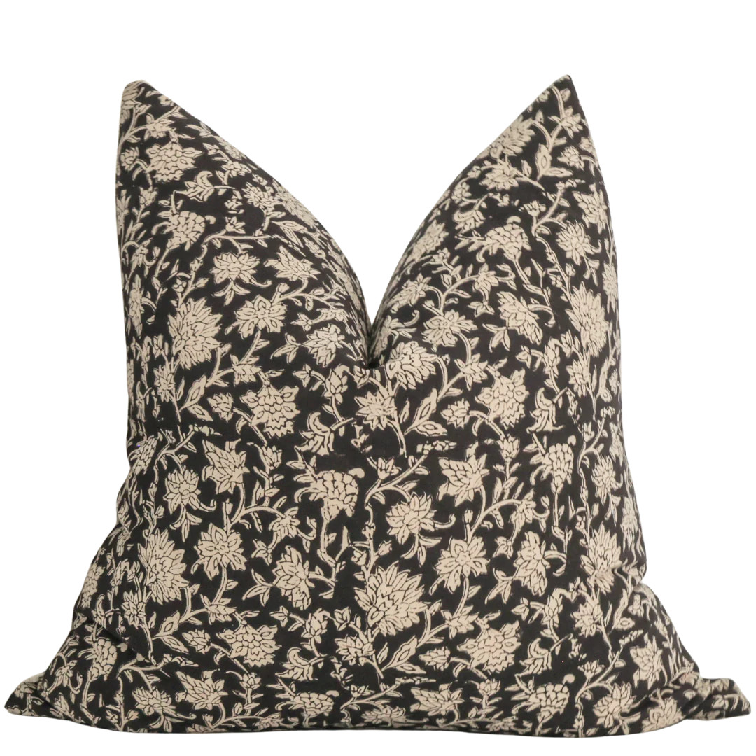 Black Floral Block Print Pillow Cover | Hackner Home (US)