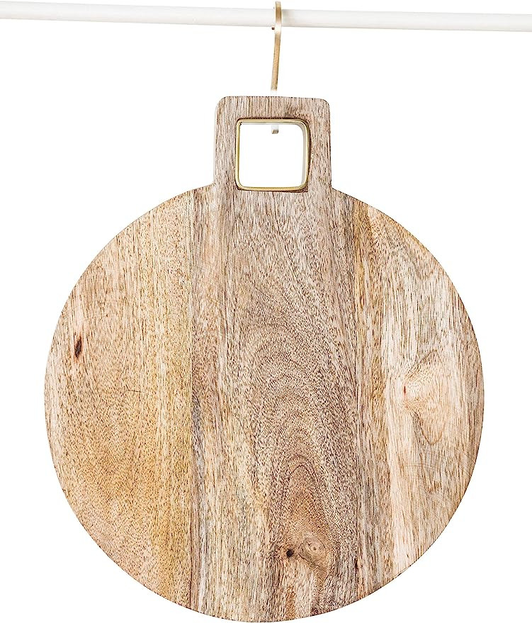 Bloomingville Round Mango Wood Cheese and Cutting Board with Brass Trim Handle, Natural | Amazon (US)