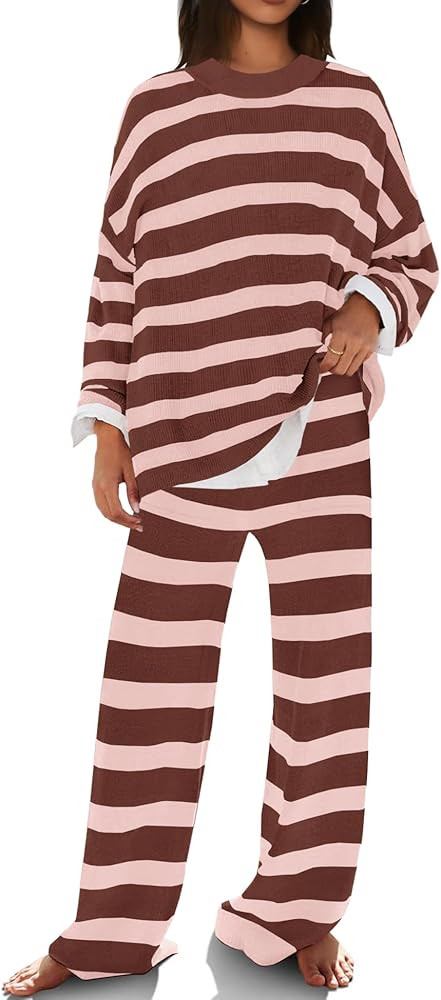 SENSERISE Womens Striped Set Sweater Lounge Sets Matching Fall Outfits Long Sleeve Tops and Pants... | Amazon (US)