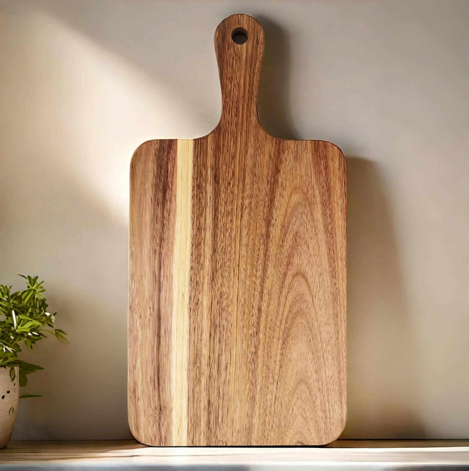 ZeQi Acacia Wood Cutting Board with Handle 13.7''X7'', Charcuterie Board, Serving Board for Cheese, Bread, Meat, Vegetables & Fruits, Natural Wooden Chopping Board for Kitchen | Amazon (US)