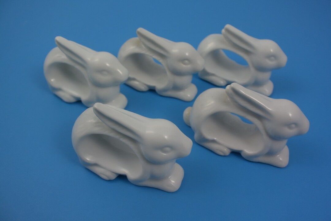 Set of 5 Vintage White Porcelain Rabbit Napkin Rings, Ceramic Rabbit Napkin Holders, Lunar Year o... | Etsy (US)