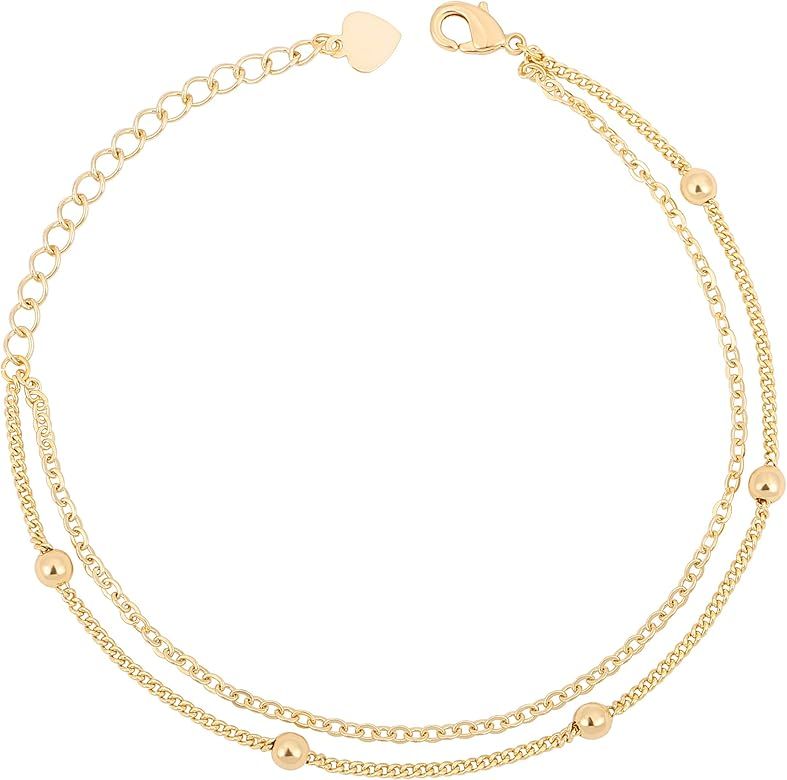 18K Gold Chain Bracelet Tiny Pearl Lucky Evil Eye Turquoise Link Bracelet Sets Minimalist Layerin... | Amazon (US)