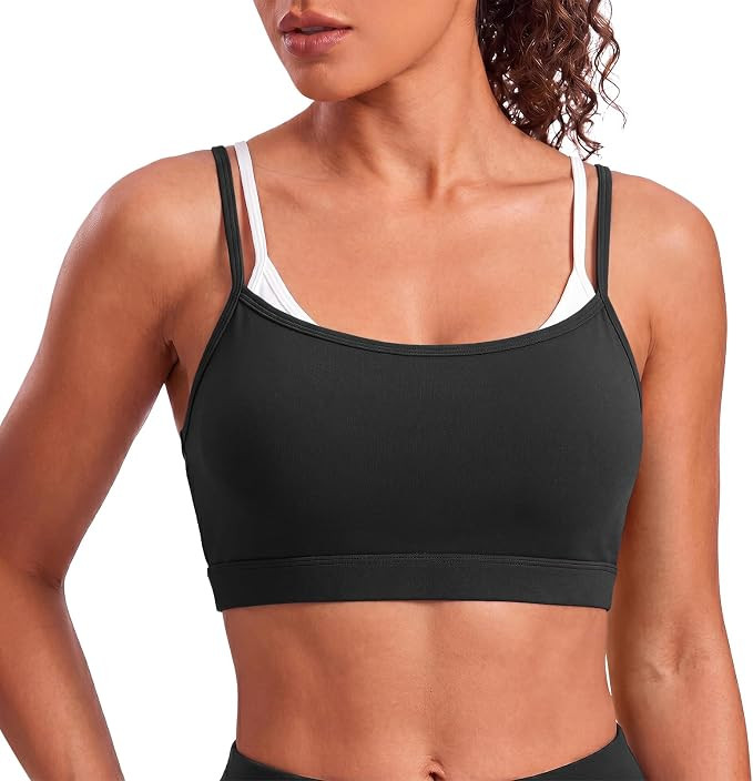 Aoysky Womens Strappy Sports Bras Color Block Faux Layered Sports Bra | Amazon (US)