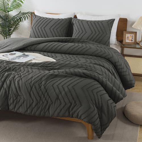 Andency Dark Grey Twin/Twin XL Comforter Set, Twin Bed Comforter for College Dorm Girls Boys Kids Boho Soft Warm Cute Comforter, 2 Pieces Aesthetic Chevron Bohemian Bedding Set | Amazon (US)