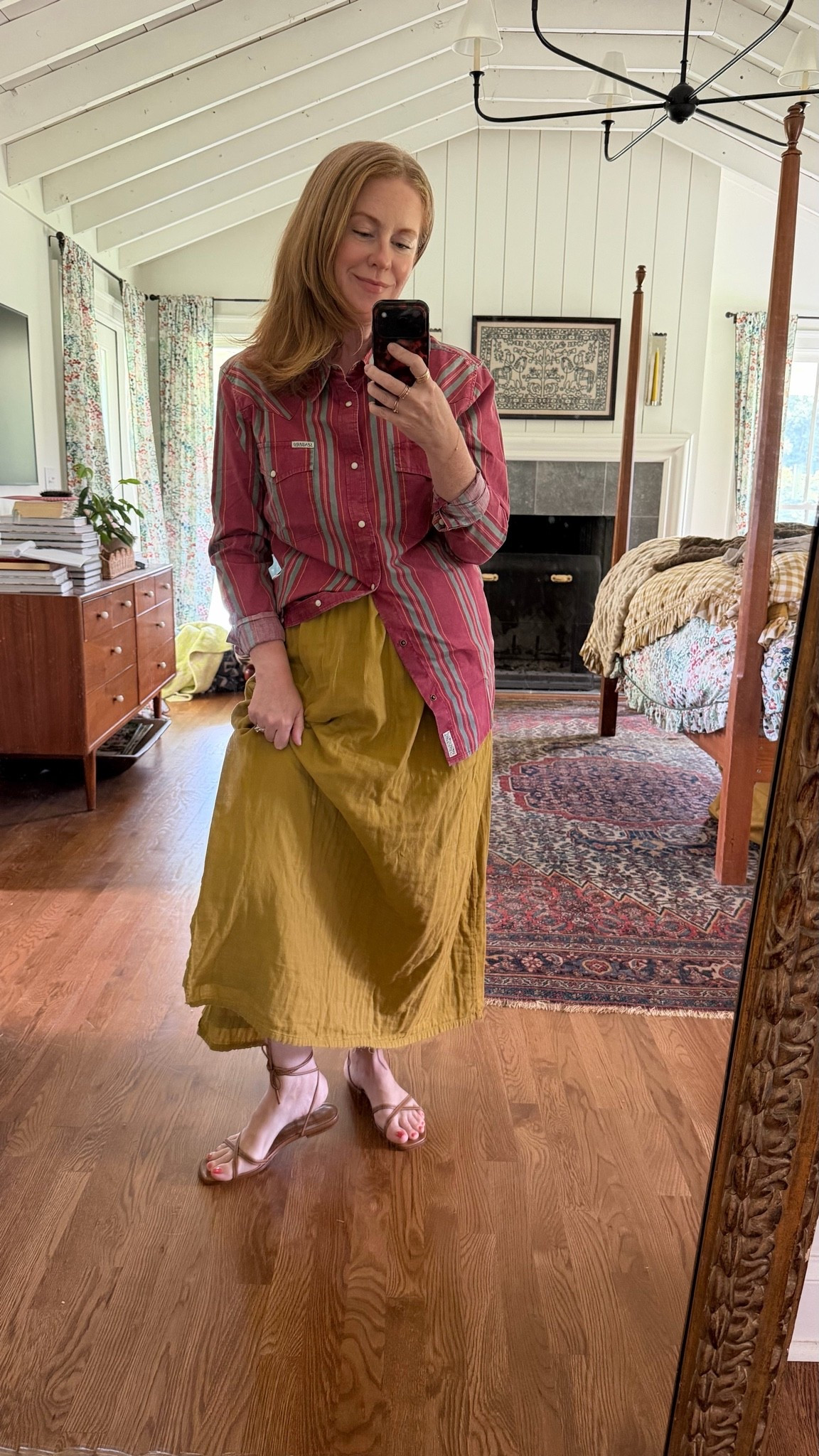 sendero provisions for fall! loving this men's pearl snap button up (size medium) , skirt is old sundance, the most comfortable sandals!! made for walking.

#LTKdayinmylife #LTKootd #LTKgrwm