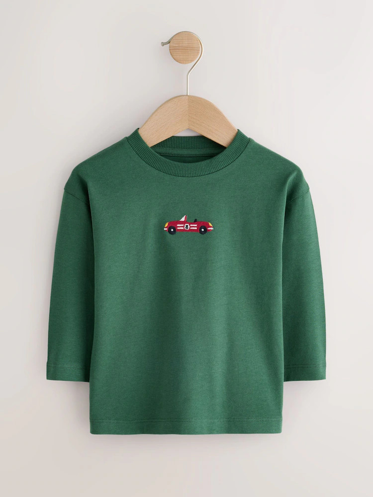 Bottle Green Racecar Long Sleeve Embroidered T-Shirt (3mths-7yrs) | Next US