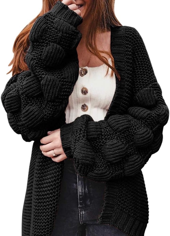 FERBIA Women Oversized Cardigan Knitted Cute Chunky Sweaters Wrap Long Fall Pom Pom Open Front Knit | Amazon (US)