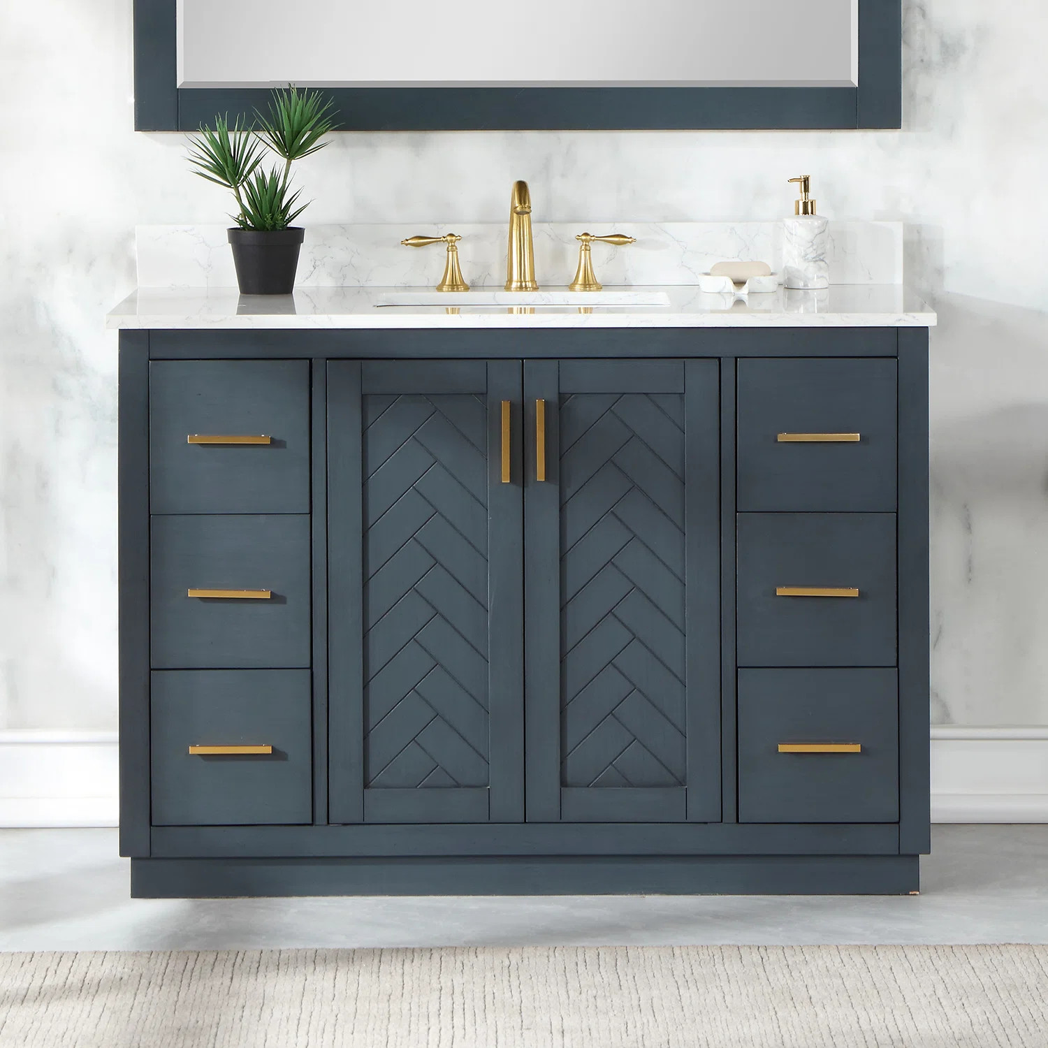 Gazsi 48" Single Bathroom Vanity Set With Grain White Engineered Stone Countertop Without Mirror | Wayfair North America