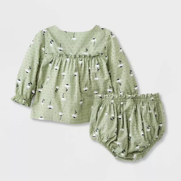Baby Girls' Clip Dobby Top & Bottom Set - Cat & Jack™ Sage Green | Target
